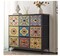Dresser, Nine-Drawer Bedroom Dresser, Big Dressers & Chest of Drawers, Fabric Dresser for Bedroom, Bohemian Storage Drawers, Printed, Wooden Top